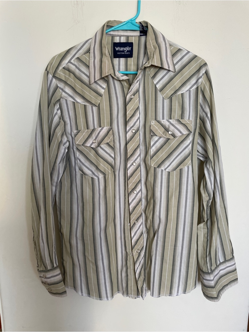 Wrangler Olive and Cream Striped Western Pearl Snap Shirt